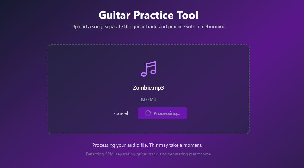 Guitar Practice App uploading a song